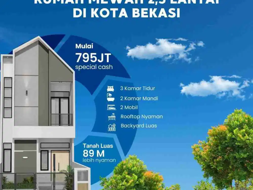 Rumah 2 lantai+ rooftop dekat tol mustikasari Mustikajaya Bekasi bayt