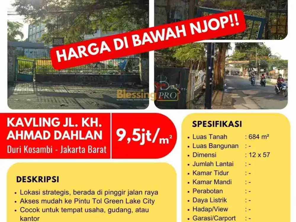 Dijual kavling pinggir jalan utama harga dibawah NJOP