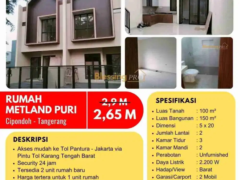 Turun Harga Rumah 2LT, Metland puri bangunan baru