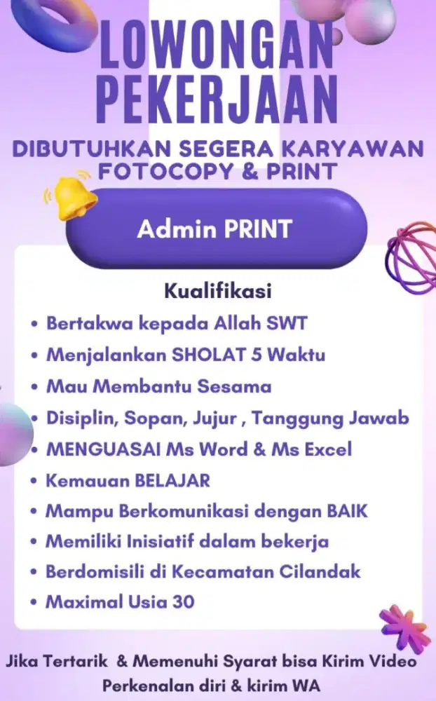 DIBUTUHKAN Operator FOTOCOPY & Print