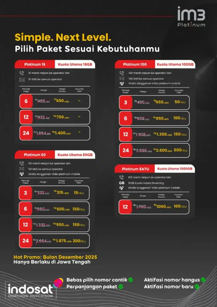 Indosat Platinum 50 - 100 - 200 - Satu