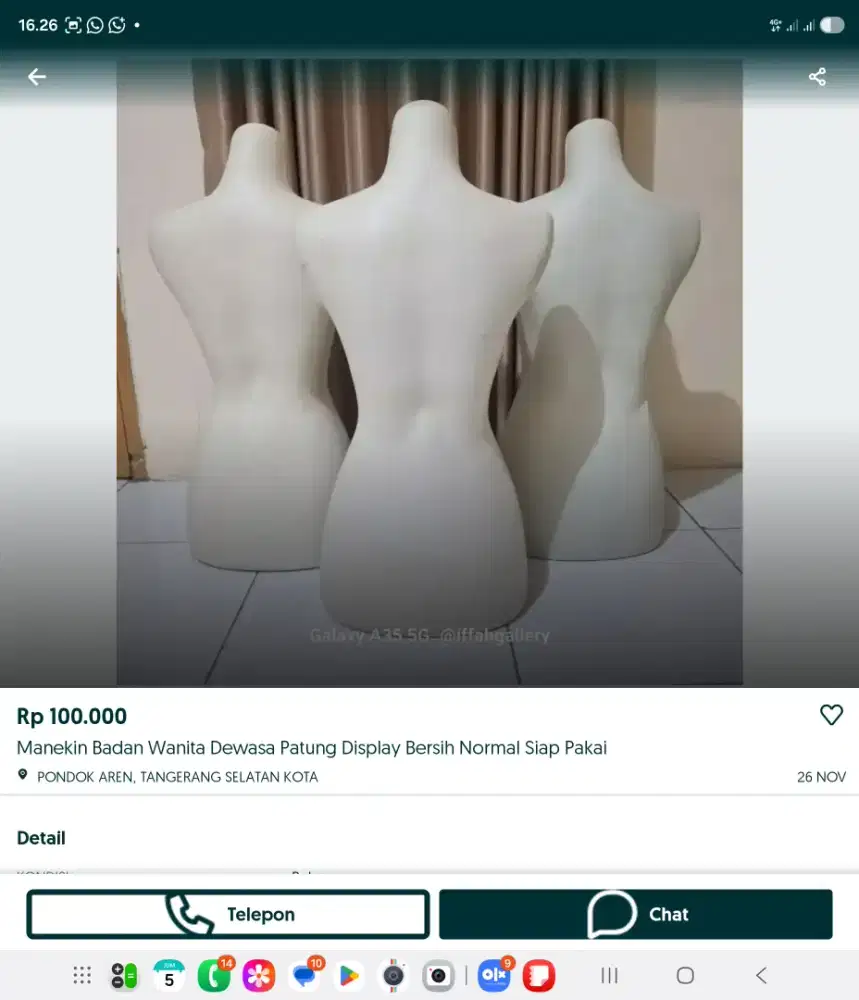 Patung bahan tebal berat manekin setengah badan wanita dewasa bekas