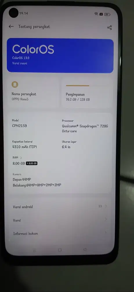 Oppo Reno 5 Ram 8+6/128 GB