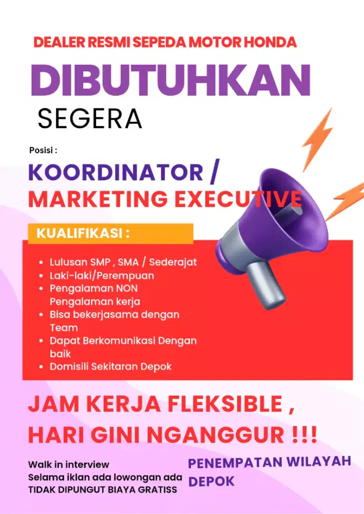 Dibutuhkan koordinator sales dan Marketing Counter