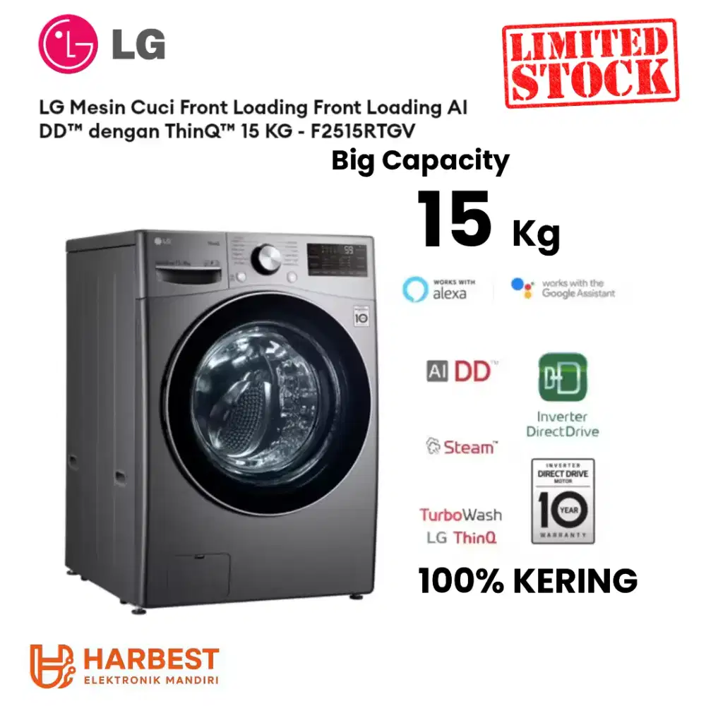 LG Mesin Cuci Front Loading Front Loading AI DD ThinQ 15 KG F2515RTGV