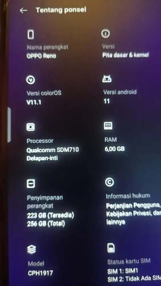 Oppo Reno 1 sirip hiu 6/256 minus lcd gantian sama backdoor ga rapet