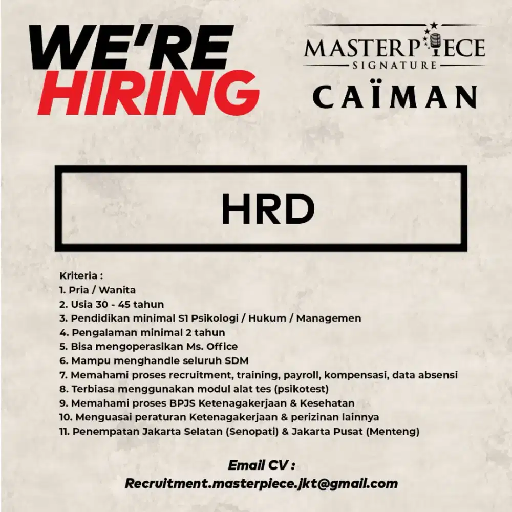 RECRUITMENT MASTERPIECE CAIMAN GROUP