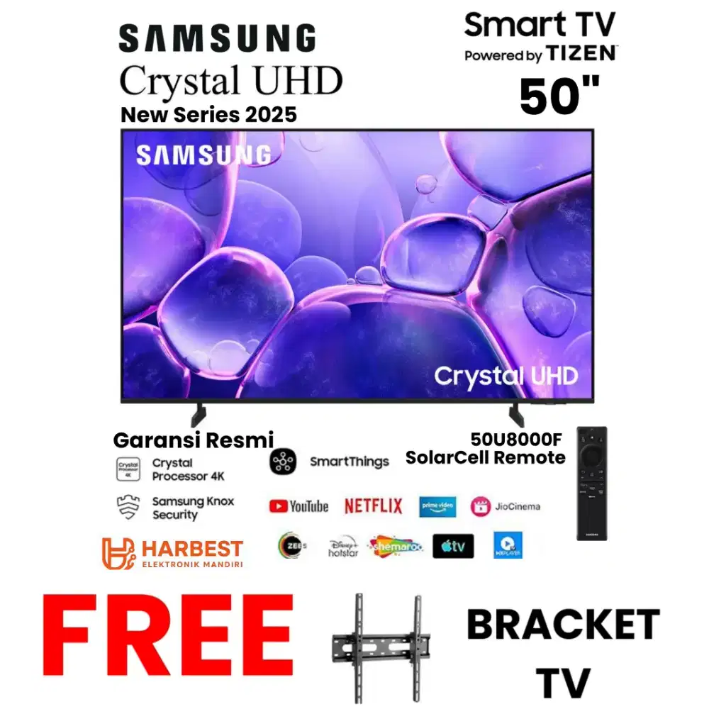 NEW 2025! SAMSUNG Crystal 4K UHD 50 Inch Smart TV 50U8000F TizenOS HDR