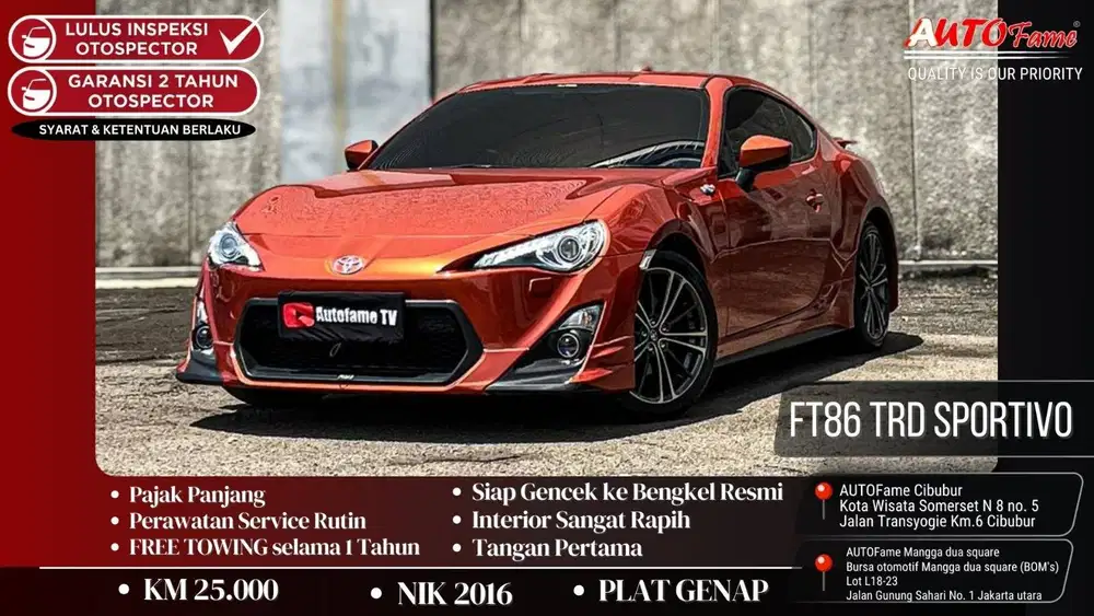 Toyota 86 FT86 TRD Sportivo AT Fullspec NIK 2016