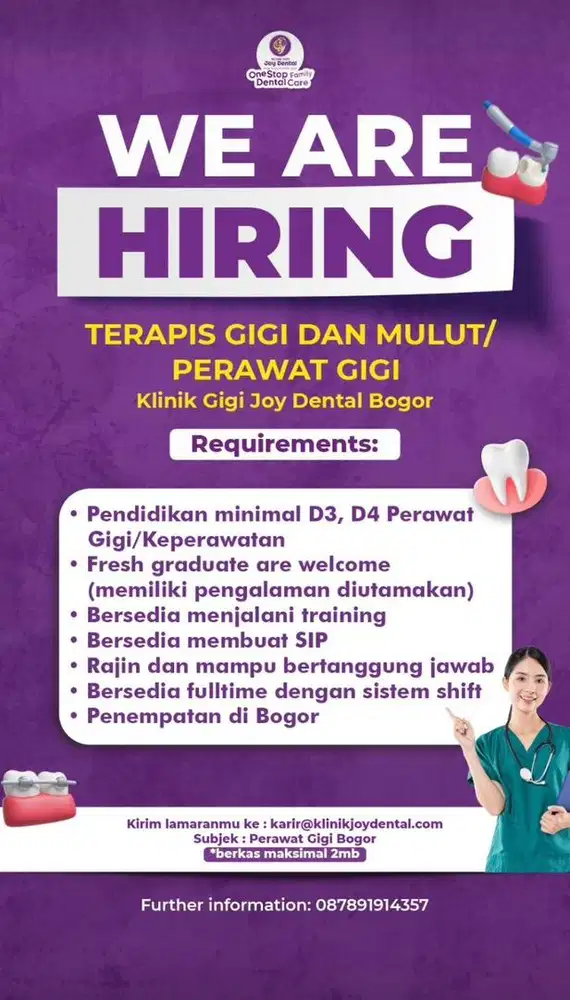 LOWONGAN PERAWAT GIGI / ASISTEN DOKTER GIGI