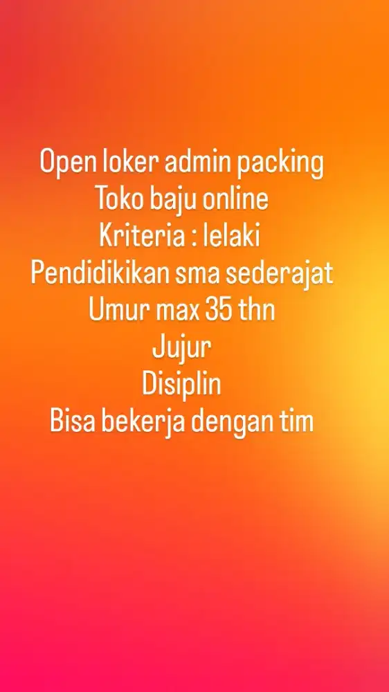 Lowongan kerja admin packing untuk lelaki