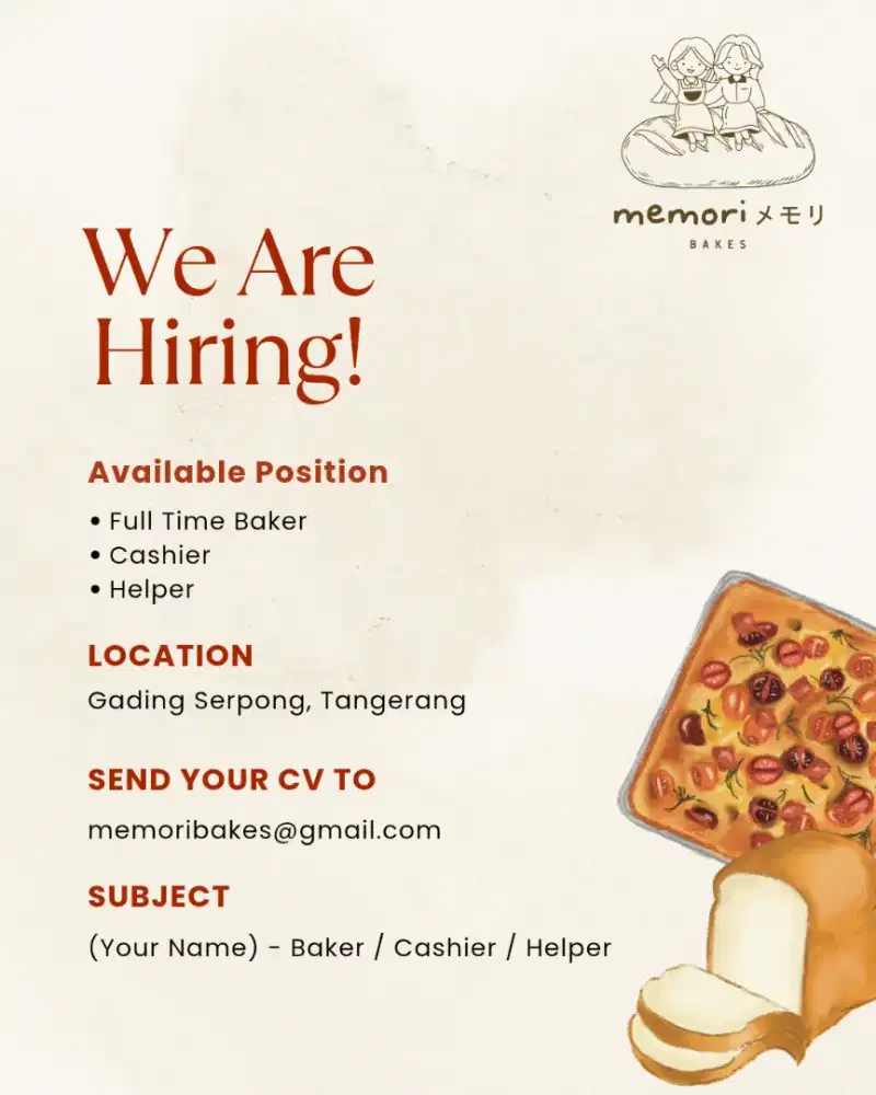 LOWONGAN PERKERJAAN BAKER KASIR