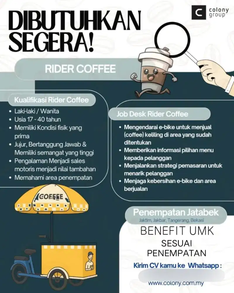 DIBUTUHKAN SEGERA SALES MOTORIS DAN RIDER COFFEE