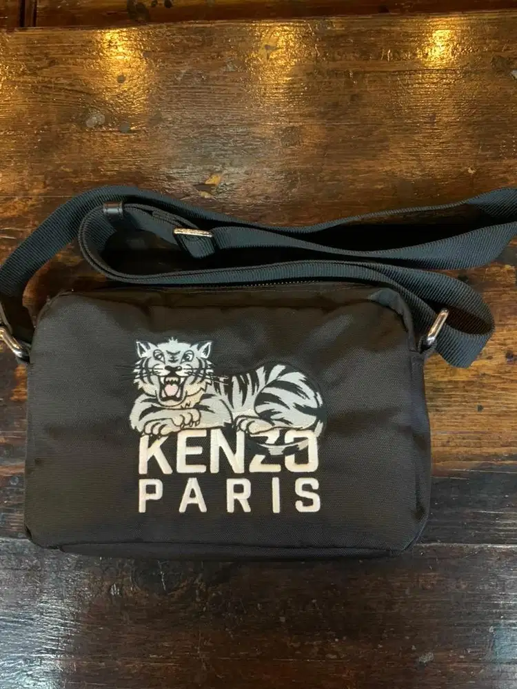 Kenzo Tiger Paris Logo Embroidered Varsity Nylon Crossbody Black