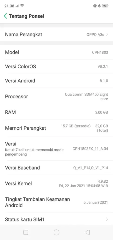 Oppo a3s ram 3/32