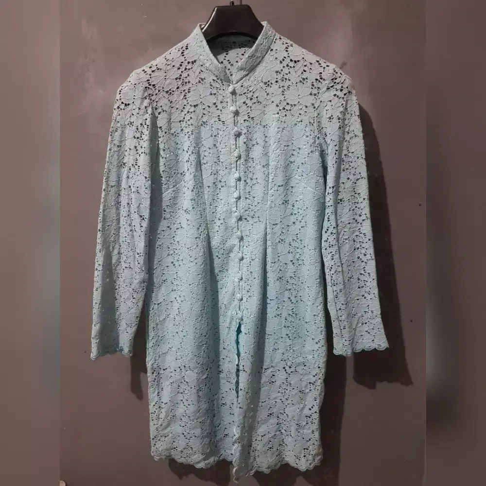 Kebaya Brokat Brukat Biru Furing Atasan Wanita Cewe Perempuan Cewek