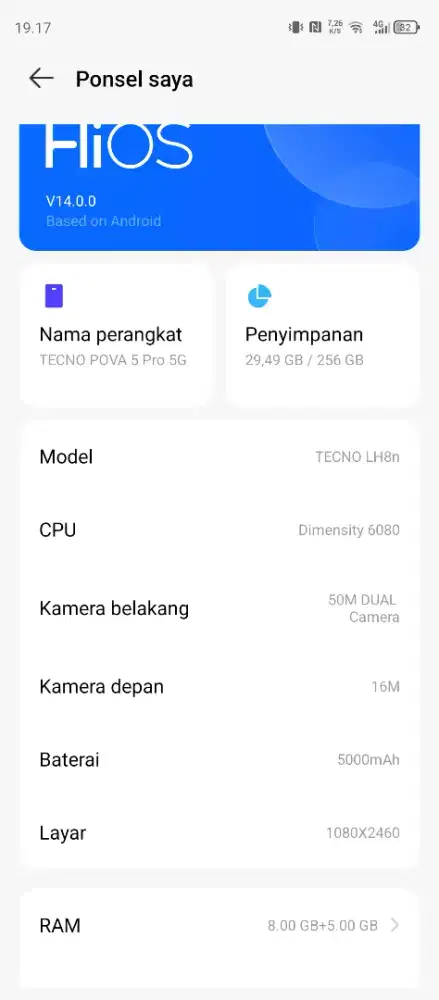 X minat HP TECNO POVA 5PRO msh mulus batangan ram 8+5 1,5 nego bensin