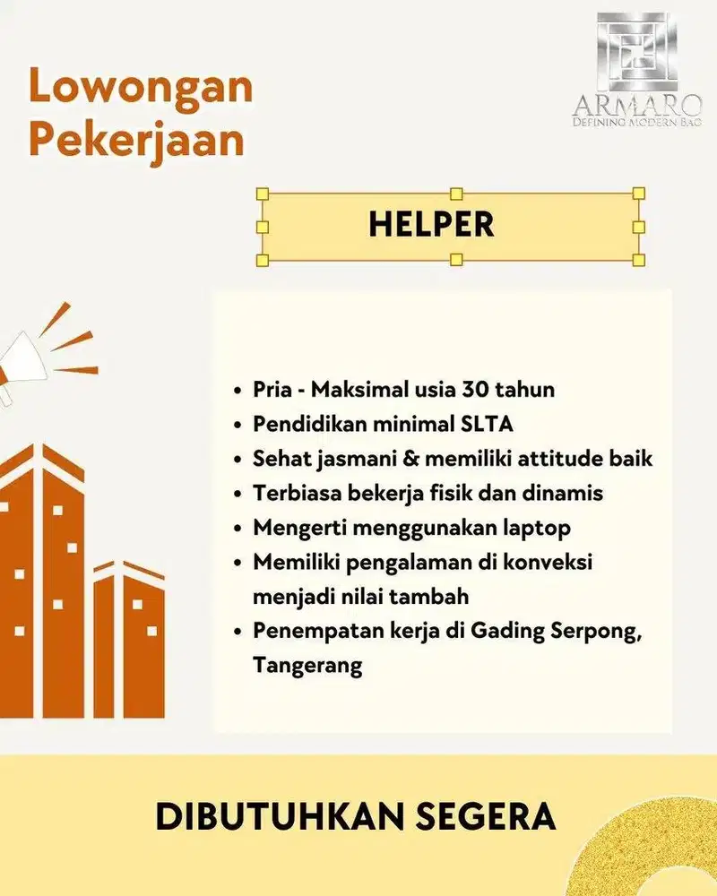 LOWONGAN KERJA HELPER - TANGERANG