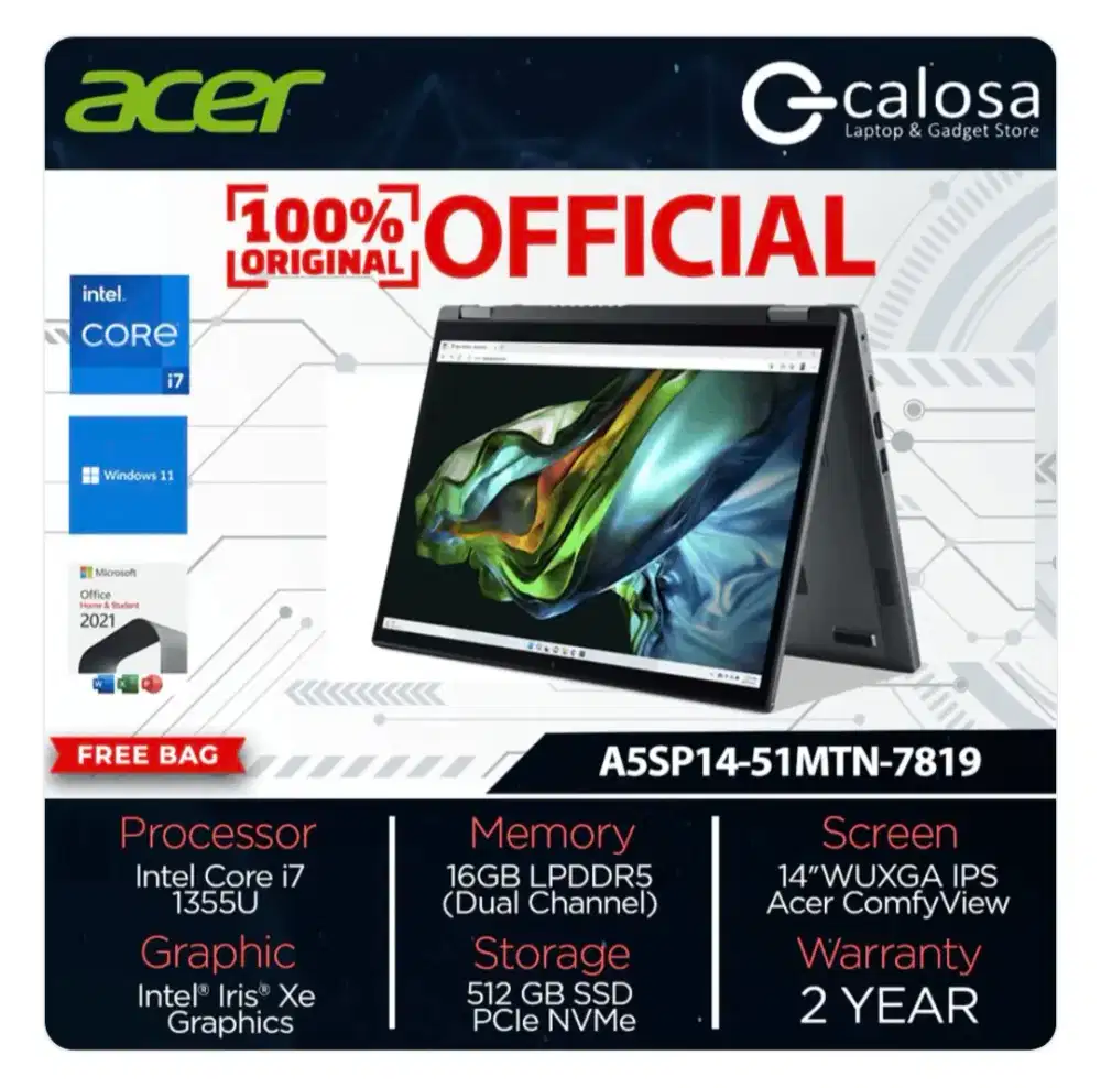 ACER ASPIRE A5SP14-51MTN-7819 I7-1355U CICILAN BEBAS ANGSURAN 1X
