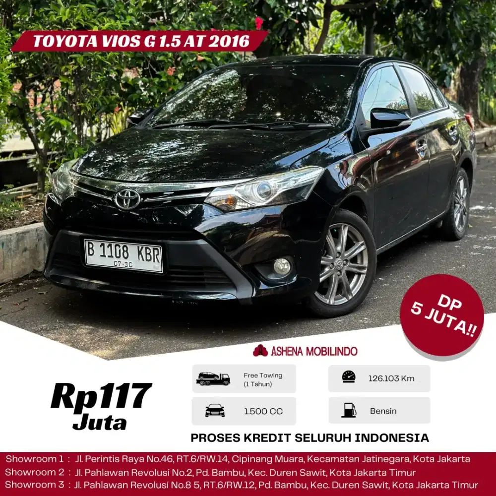 Vios 1.5 G AT 2016 Hitam DP 5jt Cash Atau Kredit Terbaik SeOLX!