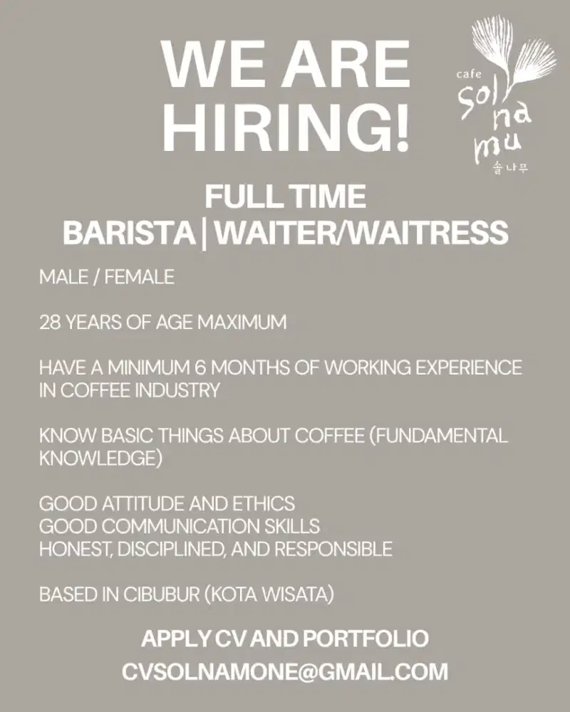 Dibutuhkan segera Barista di Kota Wisata