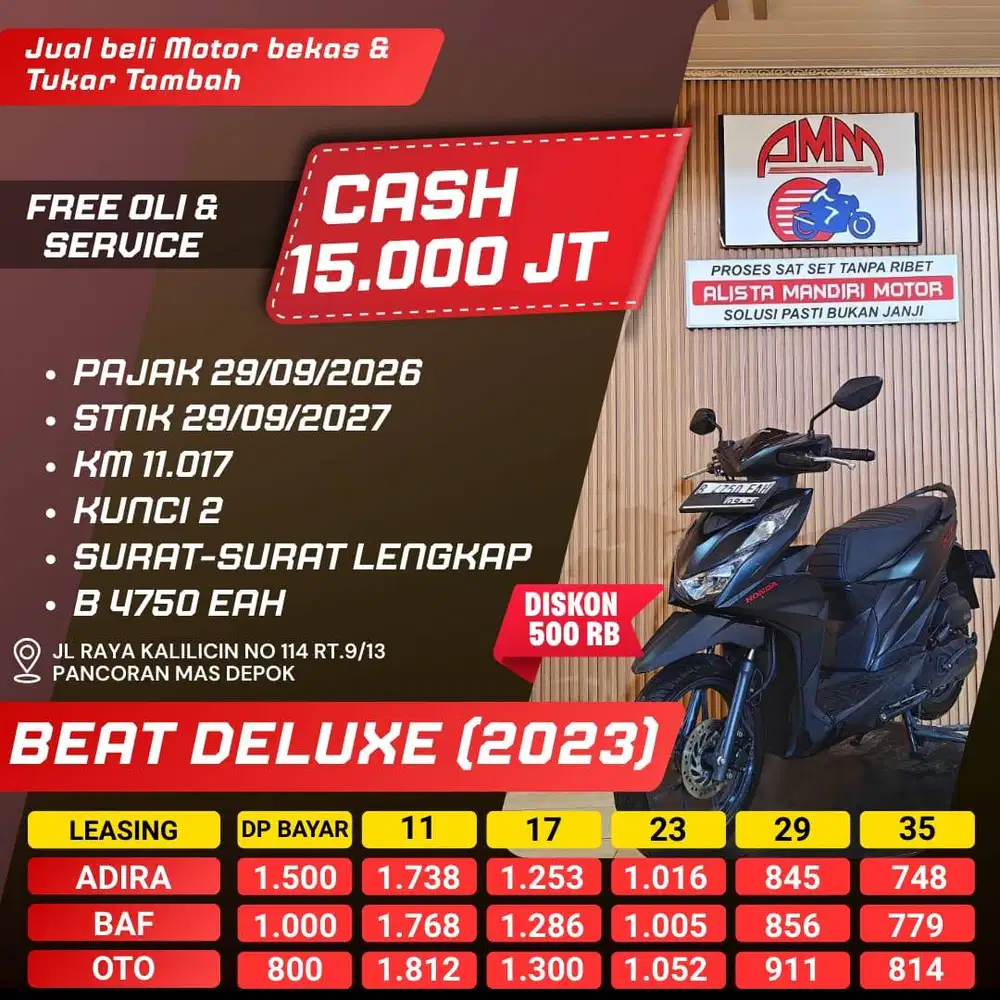 BEAT DELUXE 2023 DP 800 PAJAK HIDUP KM LOW CC 0% KREDIVO TOKPED GOPAY