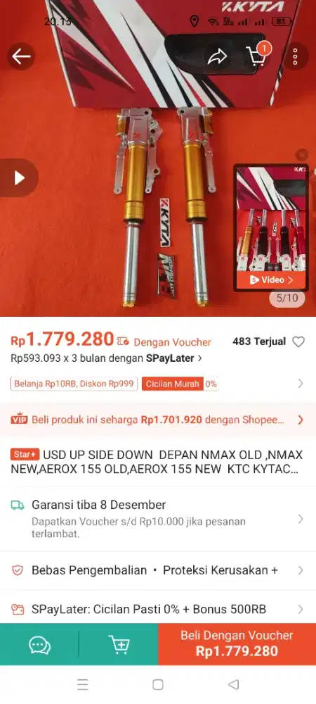 Shock depan KTC Aerok/Nmax