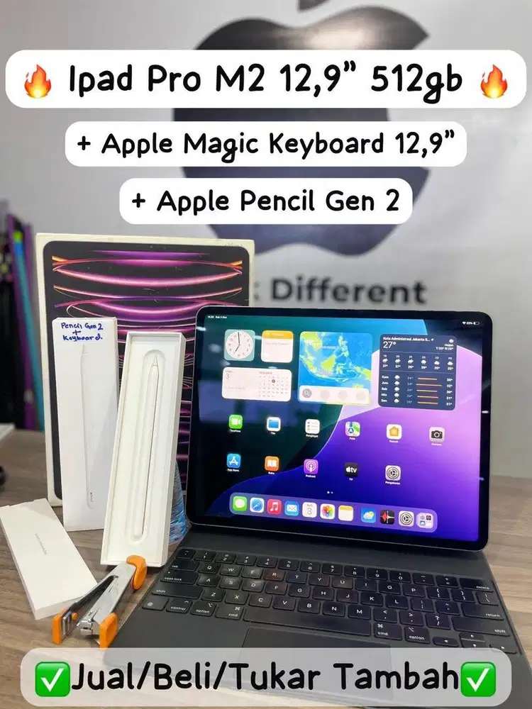 Ipad Pro M2 512gb 12,9in pencil, dan keyboard