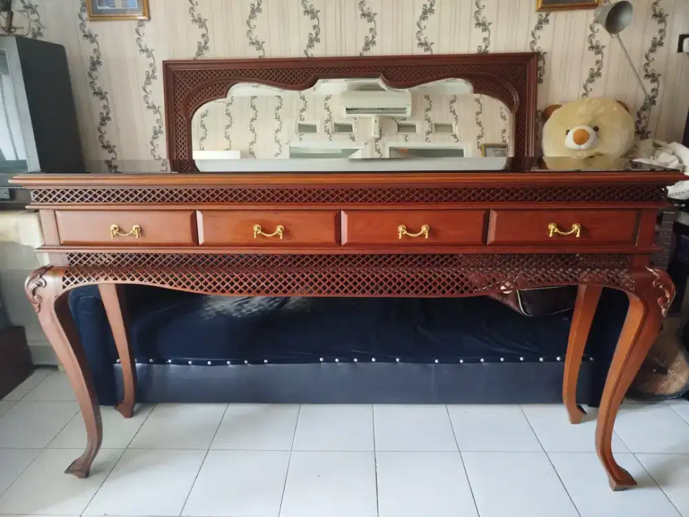Meja bufet/meja Konsul jati asli 4 laci + cermin dinding