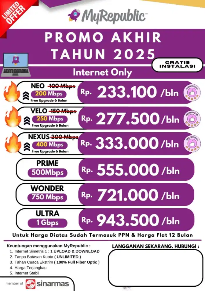 Promo paket internet & combo TV bulan Desember,