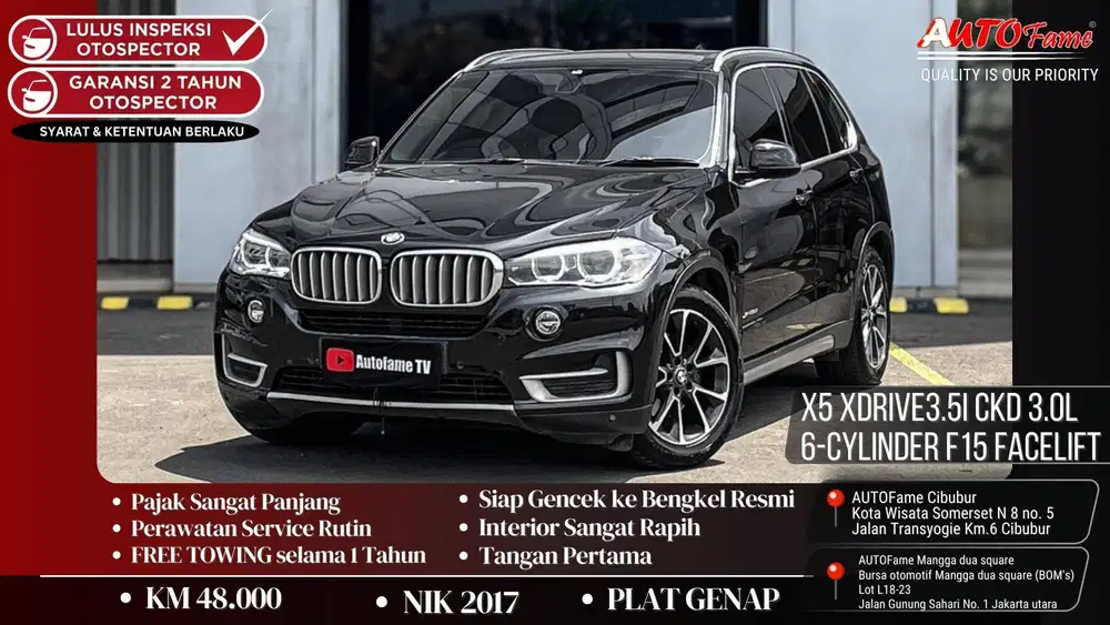 BMW X5 xDrive3.5i CKD 3.0L 6-Cylinder F15 Facelift NIK 2017 Black On B