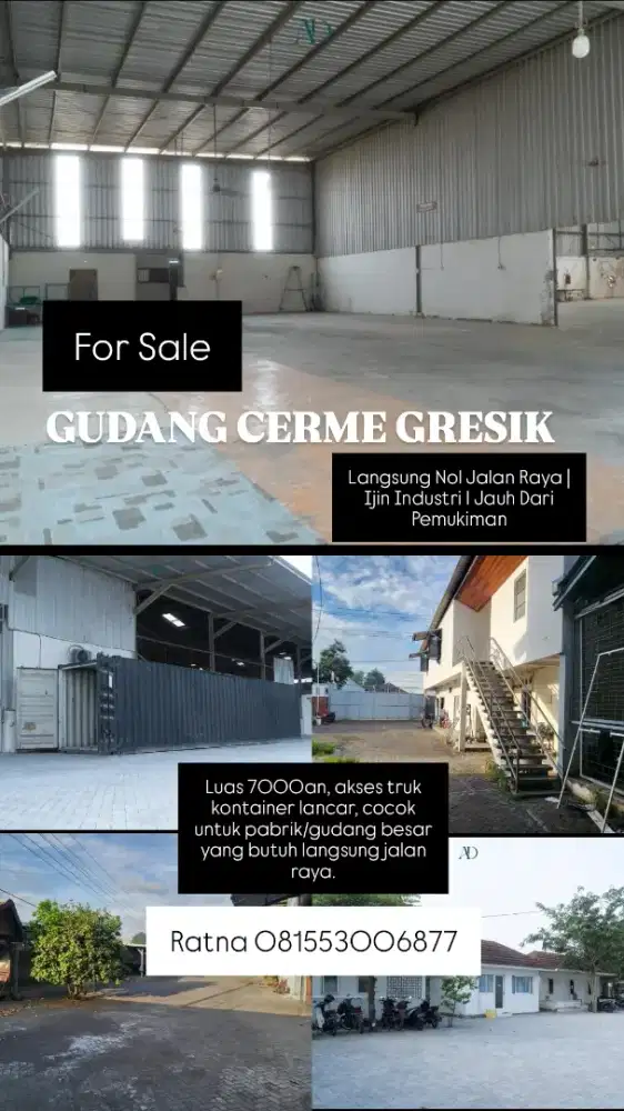 Dijual Gudang Ijin Industri Nol Jalan Raya Cerme Gresik