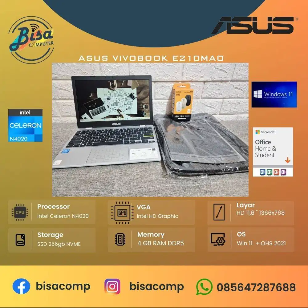 Asus Vivobook E210MAO Intel N4020 ssd 256gb ram 4gb 11,6inch
