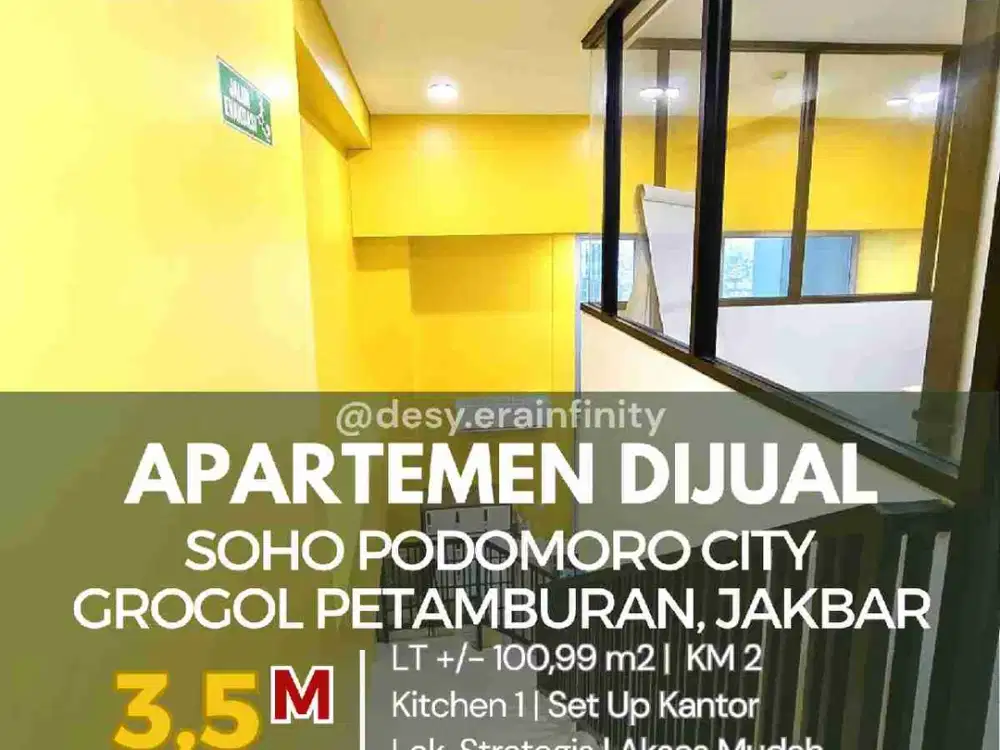 Dijual Apartemen Set Up Kantor Soho Podomoro City, Grogol Petamburan, Jakbar