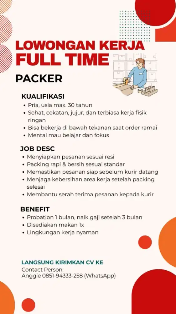 Dicari packer staff Gudang