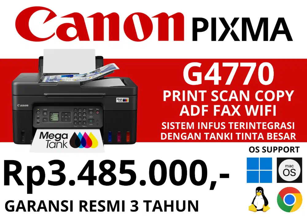 Printer Canon PIXMA G770 Print Scan Copy ADF FAX WIFI