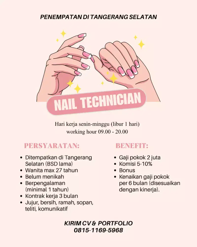 LOWONGAN KERJA NAIL THERAPIST/NAIL TECHNICIAN/NAIL ART BERPENGALAMAN