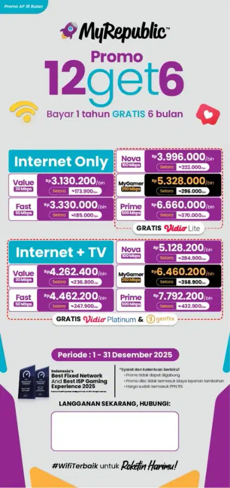 Promo akhir tahun wifi dari Myrepublic
