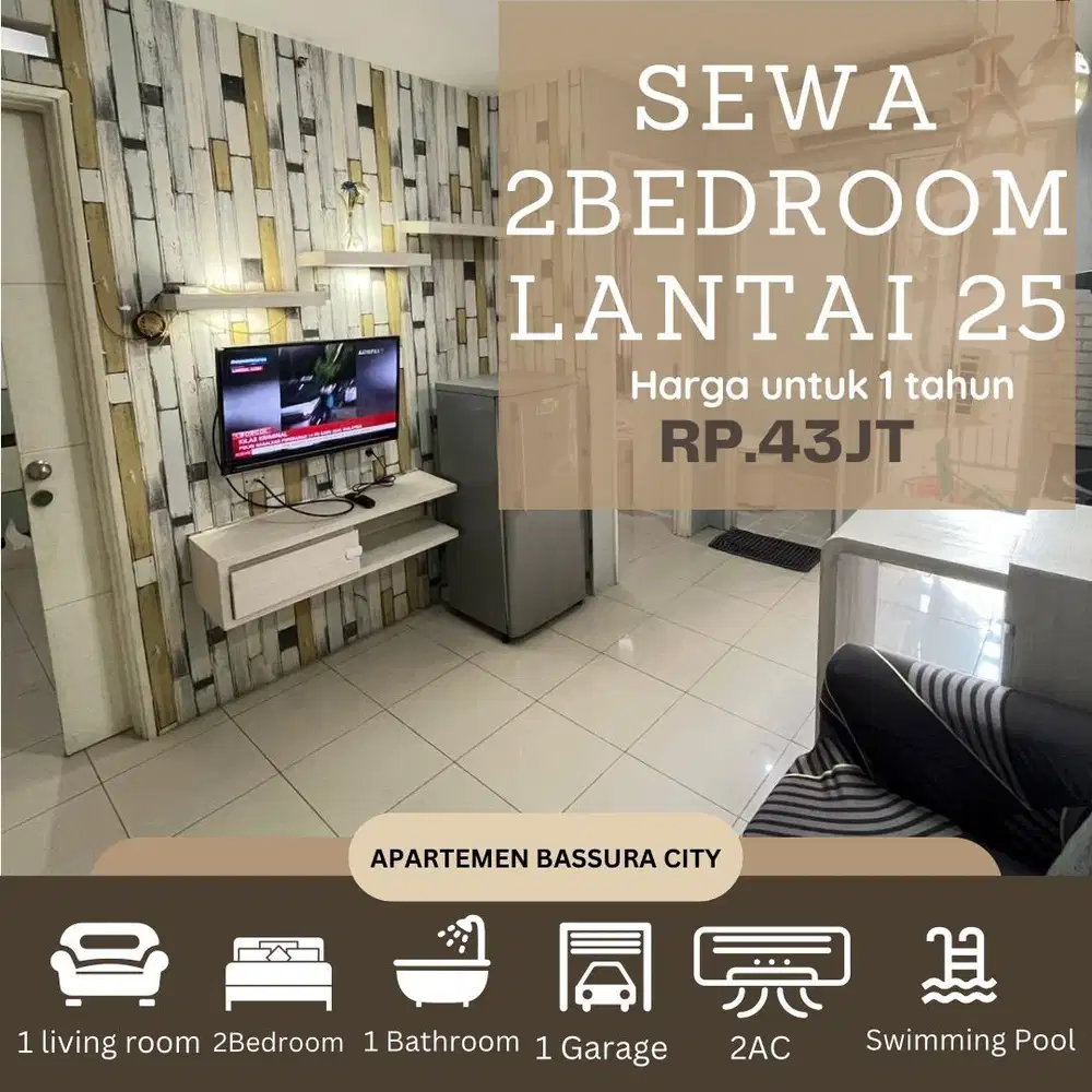 2 kamar sewa full furnished samping mall apartemen bassura city