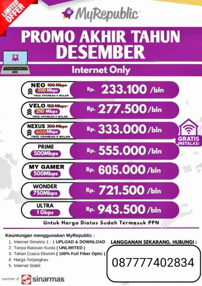 PEMASANGAN WIFI INTERNET UNLIMITED