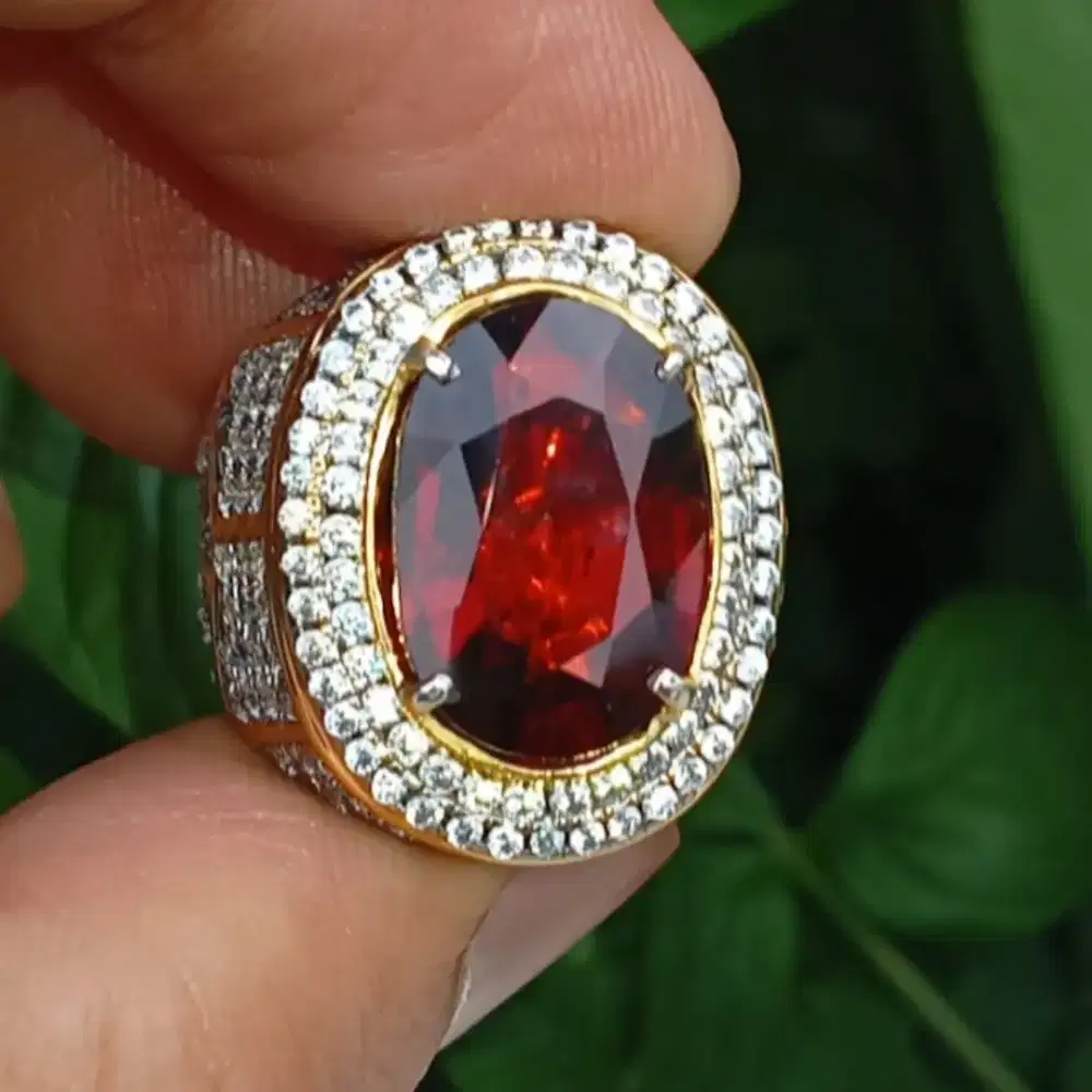 Hessonite Garnet Sri Lanka 7.8 ct cek 2 Lab Ring Perak Microsetting