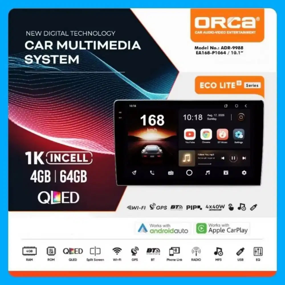 Head Unit Orca Ram 4/64 10inc Eco Lite +,Include Camera Parkir Orca HD