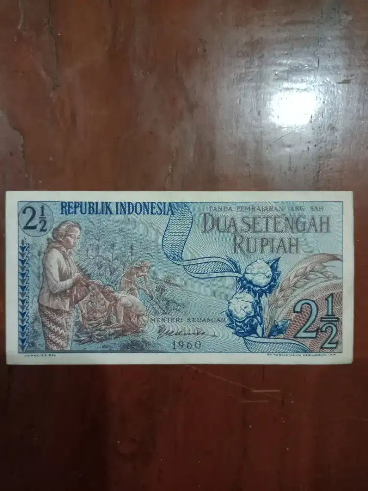 Uang Kertas Kuno 2½ Rupiah Seri Sandang Pangan Tahun 1960