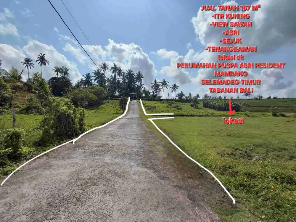 Jual Tanah 1,67are VIEW SAWAH, ITR perumahan di Puspa Asri Residence, Selemadeg Tabanan Bali