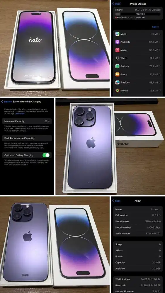 Dijual iPhone 14 Pro Deep Purple IBOX – 128GB