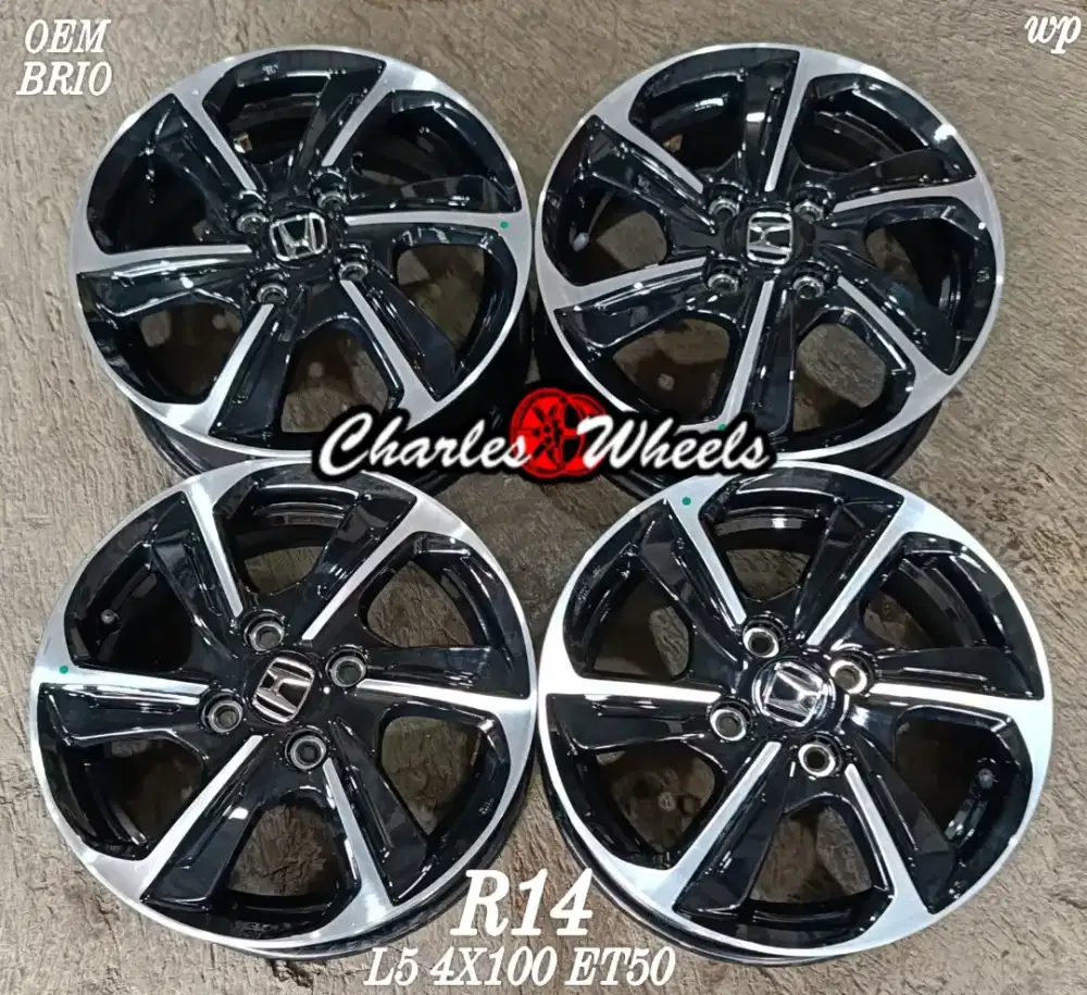 Jual velg oem brio r14 4x100 black polis dll
