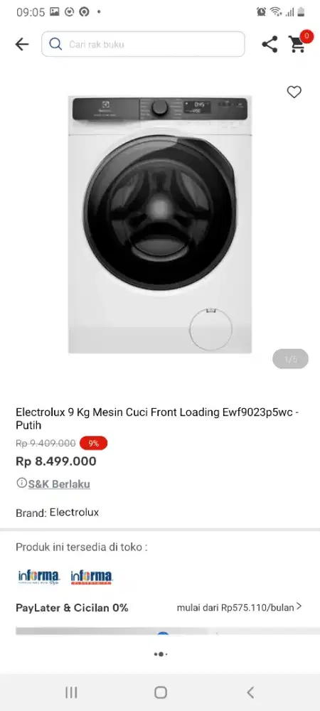 Electrolux mesin cuci 9kg front loading