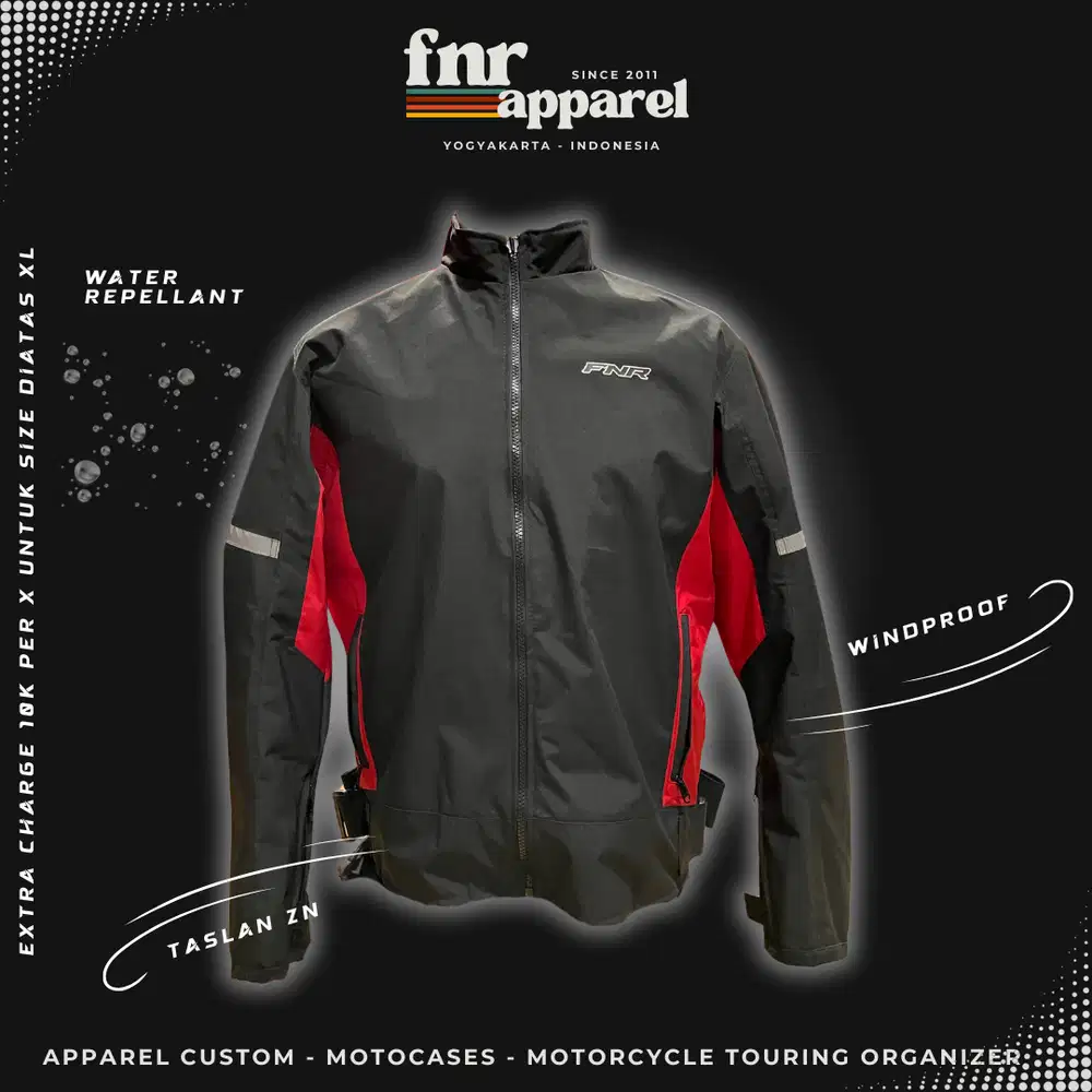 JAKET MOTOR RED TASLAN PREMIUM DILENGKAPI SLOT PROTECTOR DAN HOODIE WA