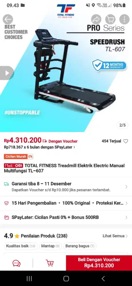 Jual Alat Treadmill Total Fitness Murah