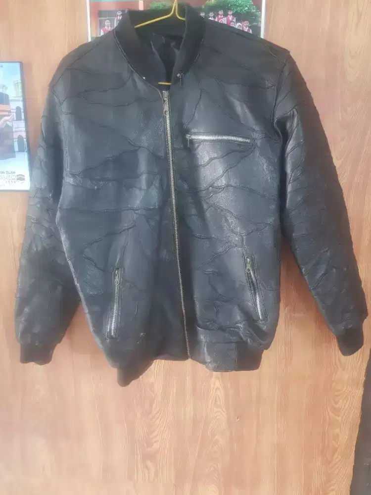 Jaket kulit bomber sambung asli